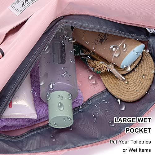 AROME Weekender Bags for Women, AROME Large Travel Duffel Bag Waterproof Overnight Weekend Carry on Shoulder Bag Sports Gym Tote Bag with Wet Pocket Luggage Sleeve & Flight Approved (Pink) - Image 5