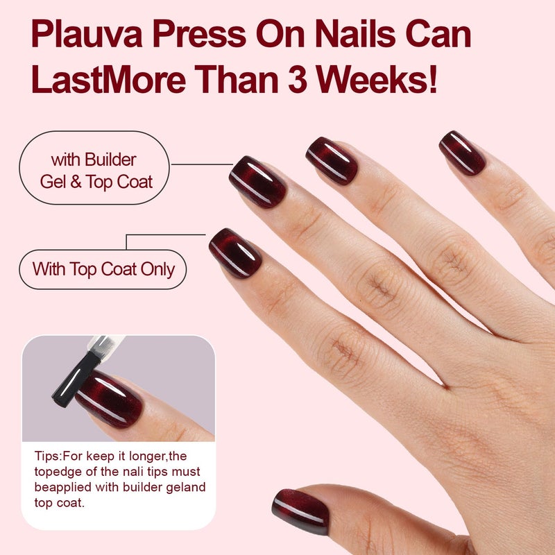Plauva 150Pcs Cat Eye French Press on Nails, Plauva Short Square Fake Nails, Glossy Glitter Cat Eye Nail Tips, Soft Gel Stick On Nails for Women and Girls 15 Sizes - Image 5