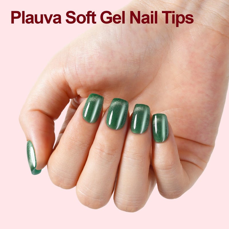 Plauva 150Pcs Cat Eye French Press on Nails, Plauva Short Square Fake Nails, Glossy Glitter Cat Eye Nail Tips, Soft Gel Stick On Nails for Women and Girls 15 Sizes - Image 3