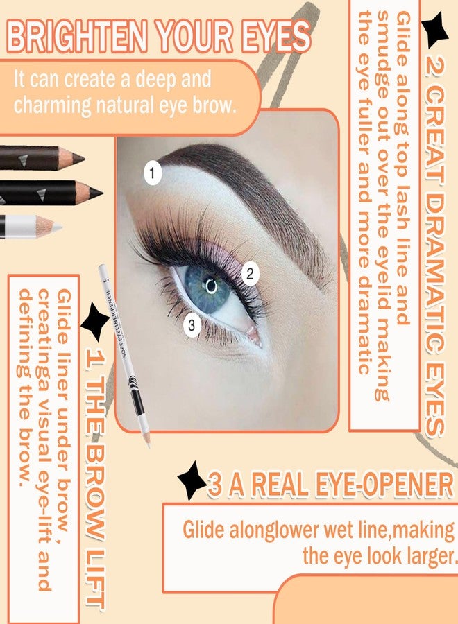 LJYBoBin 12PCS Eyeliner Pencil,Black White Dark Brown Waterproof Eyeliner Pencil Pen Set,Smudge-proof Long Lasting Matte Eye Liner Makeup Pencils,Easy Apply Colored Eyeliner Pencil - Image 3