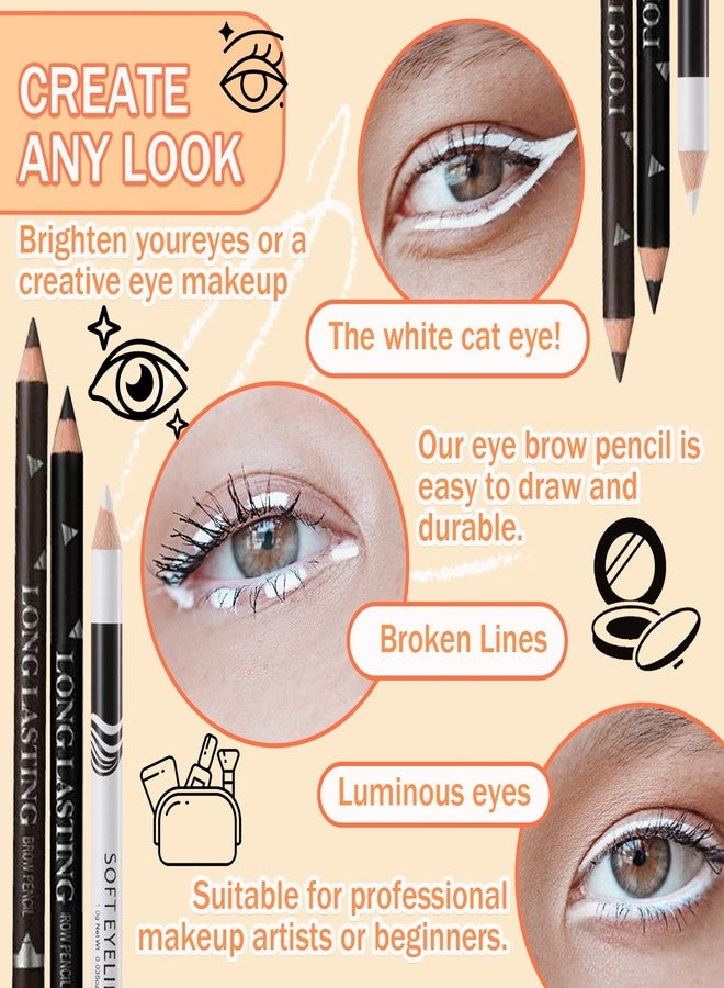 LJYBoBin 12PCS Eyeliner Pencil,Black White Dark Brown Waterproof Eyeliner Pencil Pen Set,Smudge-proof Long Lasting Matte Eye Liner Makeup Pencils,Easy Apply Colored Eyeliner Pencil - Image 4