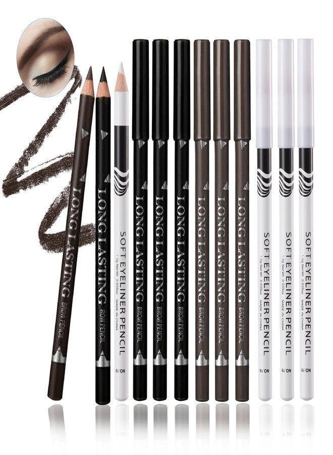 LJYBoBin 12PCS Eyeliner Pencil,Black White Dark Brown Waterproof Eyeliner Pencil Pen Set,Smudge-proof Long Lasting Matte Eye Liner Makeup Pencils,Easy Apply Colored Eyeliner Pencil - Image 1