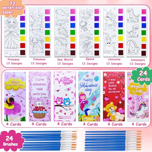 JUNQIU US JUNQIU 24 Pack Valentines Day Cards For Kids School Watercolor Coloring Book Set Valentines Day Gifts For Kids Classroom Exchange Paint Party Favors Valentines Crafts - Image 5