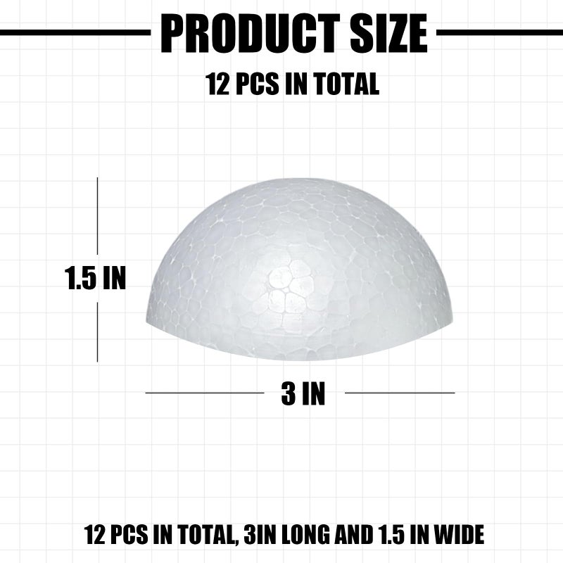 AHKUNMT Styrofoam Half Balls 3 Inch,12PC Large White Half Foam Balls for Crafts, DIY Craft Giant Foam Balls for Home and School,Smooth Solid Round Balls (Half styrofoam-3in-12pc) - Image 3