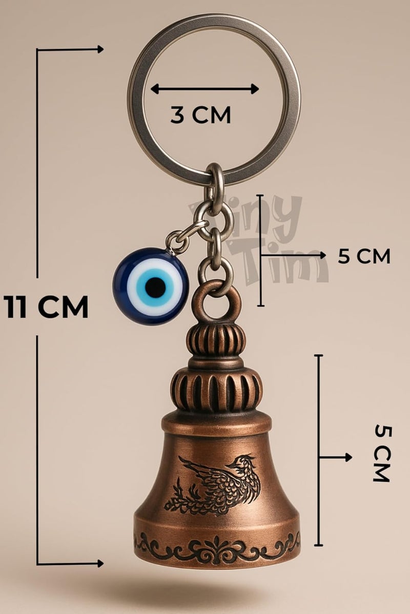 Tiny Tim Store Guardian Bell with Evil Eye Charm – Protective Motorcycle & Car Accessory – Tibetan-Inspired Design – Wards Off Negative Energy – Ideal Gift for Bikers & Travelers - Image 2