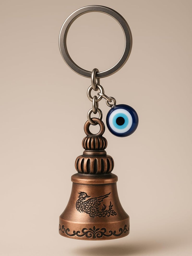 Tiny Tim Store Guardian Bell with Evil Eye Charm – Protective Motorcycle & Car Accessory – Tibetan-Inspired Design – Wards Off Negative Energy – Ideal Gift for Bikers & Travelers - Image 1