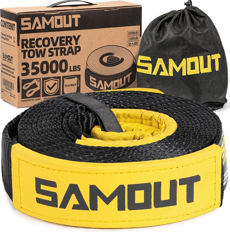 SAMOUT Recovery Tow Strap (3in x 30ft) - 35000 lbs Break Strength - Image 1