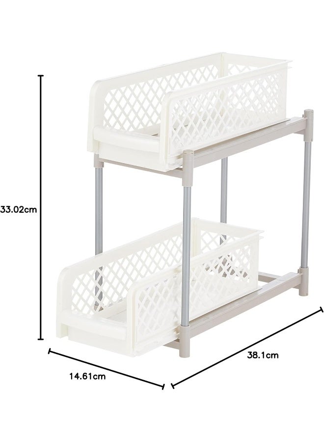 Under Sink Sliding Shelf 2-Tier White Kitchen Tool Storage Organizer Pull Out  - Image 4