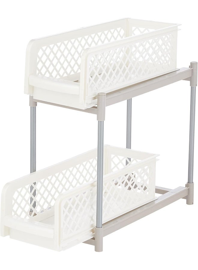 Under Sink Sliding Shelf 2-Tier White Kitchen Tool Storage Organizer Pull Out  - Image 1
