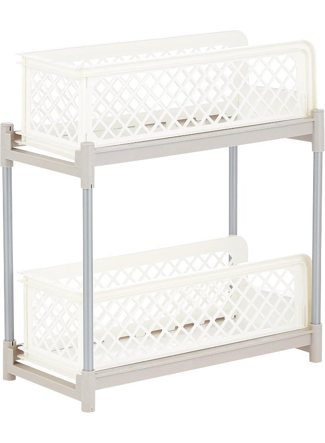 Under Sink Sliding Shelf 2-Tier White Kitchen Tool Storage Organizer Pull Out  - Image 2