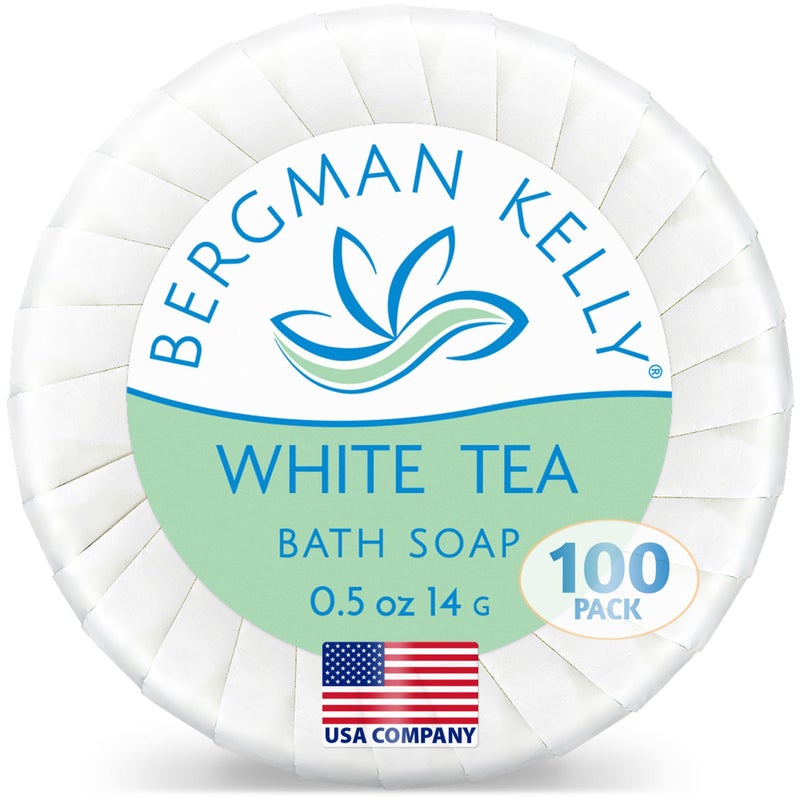 BERGMAN KELLY - Hotel Soap Bars - White Tea, 0.5 oz, 100 PK - Travel Size Luxury Bulk Amenities Bar Soap - Mini Individually Wrapped Round Soap - Small Toiletries for Airbnb, Motel, Guest Bathroom - Image 1