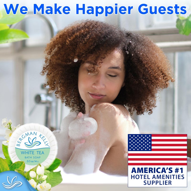 BERGMAN KELLY - Hotel Soap Bars - White Tea, 0.5 oz, 100 PK - Travel Size Luxury Bulk Amenities Bar Soap - Mini Individually Wrapped Round Soap - Small Toiletries for Airbnb, Motel, Guest Bathroom - Image 5