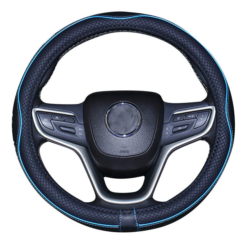 Mayco Bell Large Size Steering Wheel Cover AntiSlipSafetySoftBreathableDurableFull SurroundComfortable Grip Microfiber Leather 15516 inch Black Blue