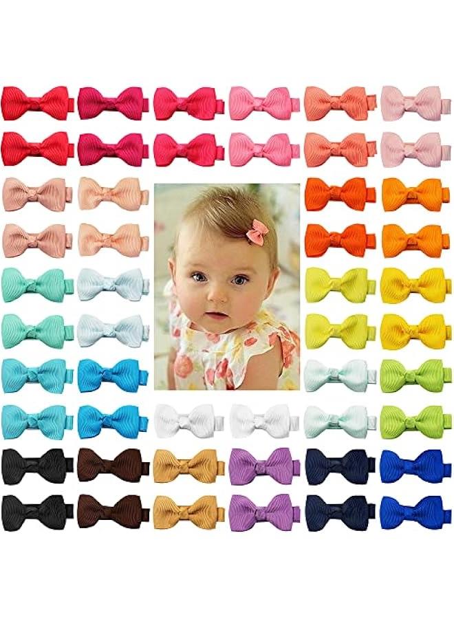 GELESE Baby Hair Clips 50 Pieces 25 Colors in Pairs Baby Girls Fully Lined Baby Bows Hair Pins Tiny 2 Hair Bows Alligator Clips for Girls Infants Toddlers - Image 1