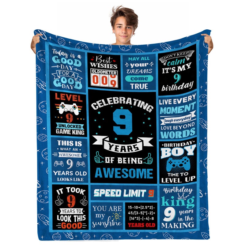 INXENG 9 Year Old Boy Birthday Gifts Gifts for 9 Year Old Boy Happy 9th Birthday Boys Blanket 60x50 9th Birthday Decorations for Boys