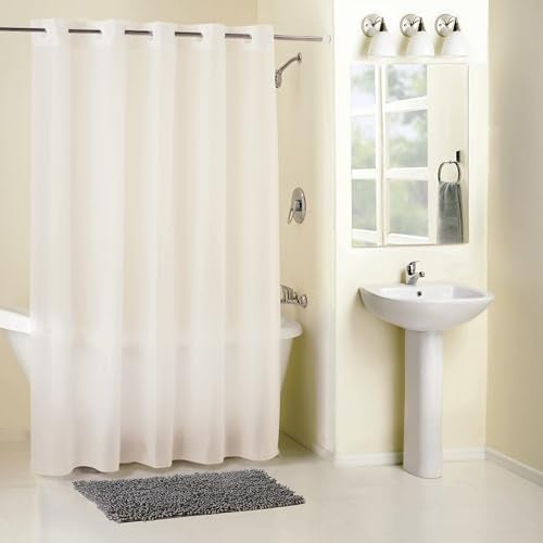 Hookless Full Length 2-in-1 Chlorine-Free PEVA Shower Curtain with Flex-On Rings for Easy Installation, 71" x 74", Water-Repellent, Easy Install, Frost - Image 1