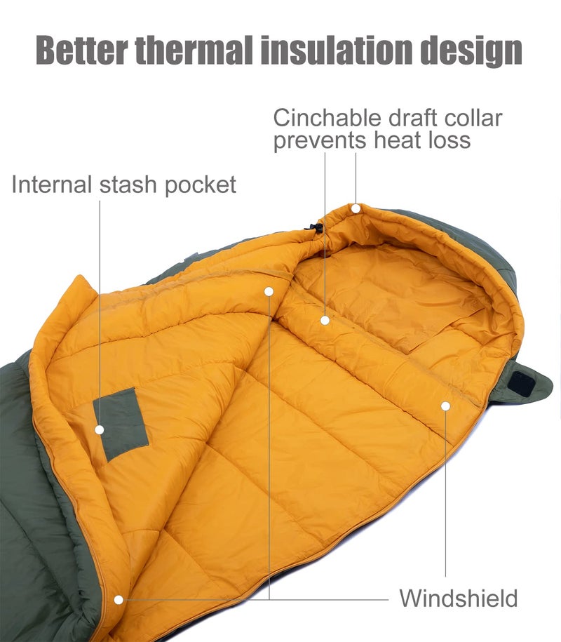 iClimb 3M Thinsulate Insulation Mummy Sleeping Bag with Compression Sack Ultralight Compact Warm Washable for Adults Indoor Outdoor Backpacking Camping Hiking (41F, Green) - Image 5