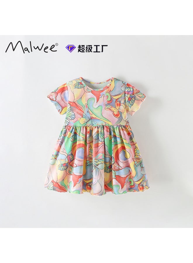 Girls Summer Dress Round Neck Short Sleeve Princess Dress Children's Wear