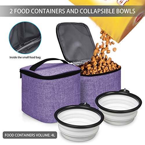 BAGLHER Pet Travel Bag, Double-Layer Pet Supplies Backpack (for All Pet Travel Supplies), Pet Travel Backpack with 2 Silicone Collapsible Bowls and 2 Food Baskets Purple - Image 5