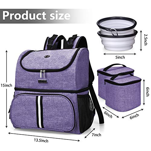 BAGLHER Pet Travel Bag, Double-Layer Pet Supplies Backpack (for All Pet Travel Supplies), Pet Travel Backpack with 2 Silicone Collapsible Bowls and 2 Food Baskets Purple - Image 4