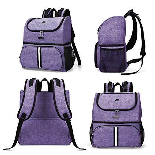 BAGLHER Pet Travel Bag, Double-Layer Pet Supplies Backpack (for All Pet Travel Supplies), Pet Travel Backpack with 2 Silicone Collapsible Bowls and 2 Food Baskets Purple - Image 2