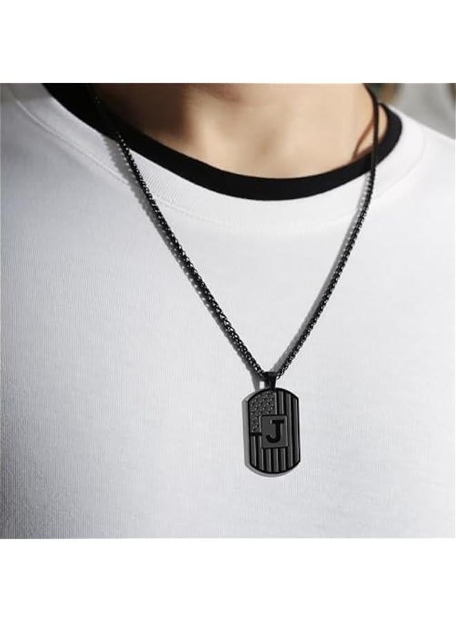Graduation Gifts Initial A-Z Letter Necklace for Men Boys Kids Teen, Stainless Steel American Flag Dog Tag Pendent Chain Jewelry Birthday  Gifts for boyfriend husband 24Inches  - Image 2