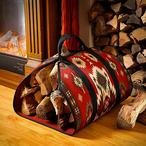 Barydat Large Firewood Carrier with Handles 39 x 18 Inches Canvas Firewood Log Carrier Bag Heavy Duty Wood Holder for Fireplace Campfire Camping Wood Stove Accessories(Aztec) - Image 2