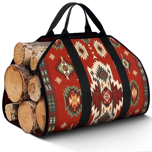 Barydat Large Firewood Carrier with Handles 39 x 18 Inches Canvas Firewood Log Carrier Bag Heavy Duty Wood Holder for Fireplace Campfire Camping Wood Stove Accessories(Aztec) - Image 1