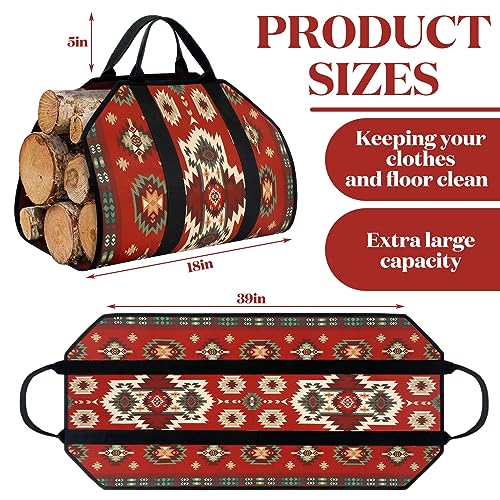 Barydat Large Firewood Carrier with Handles 39 x 18 Inches Canvas Firewood Log Carrier Bag Heavy Duty Wood Holder for Fireplace Campfire Camping Wood Stove Accessories(Aztec) - Image 5