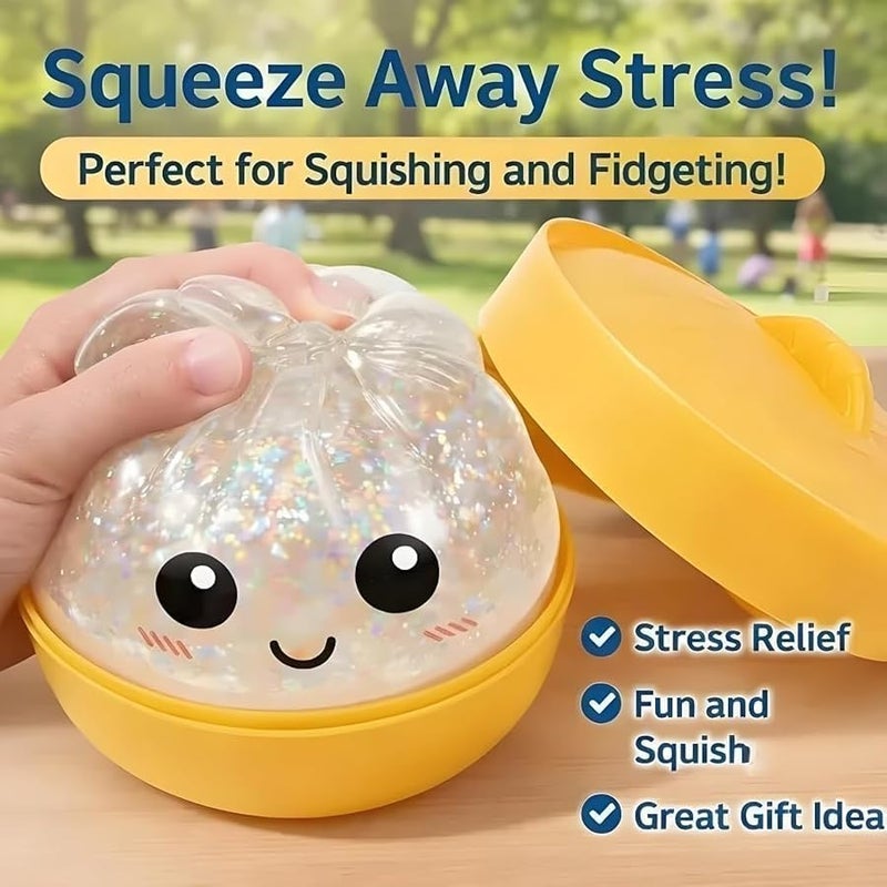 Zerkbiey Glitter Dumpling Squishy, Dumplings Squishies, Dumpling Squishy Mystery Box, Dumplings Stress Balls Fidget, Soft Squeeze Decompression Dough for Anxiety Relief Fidget (Transparent - Color Ribbon) - Image 4