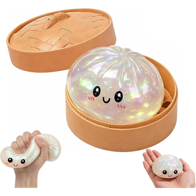 Zerkbiey Glitter Dumpling Squishy, Dumplings Squishies, Dumpling Squishy Mystery Box, Dumplings Stress Balls Fidget, Soft Squeeze Decompression Dough for Anxiety Relief Fidget (Transparent - Color Ribbon) - Image 1