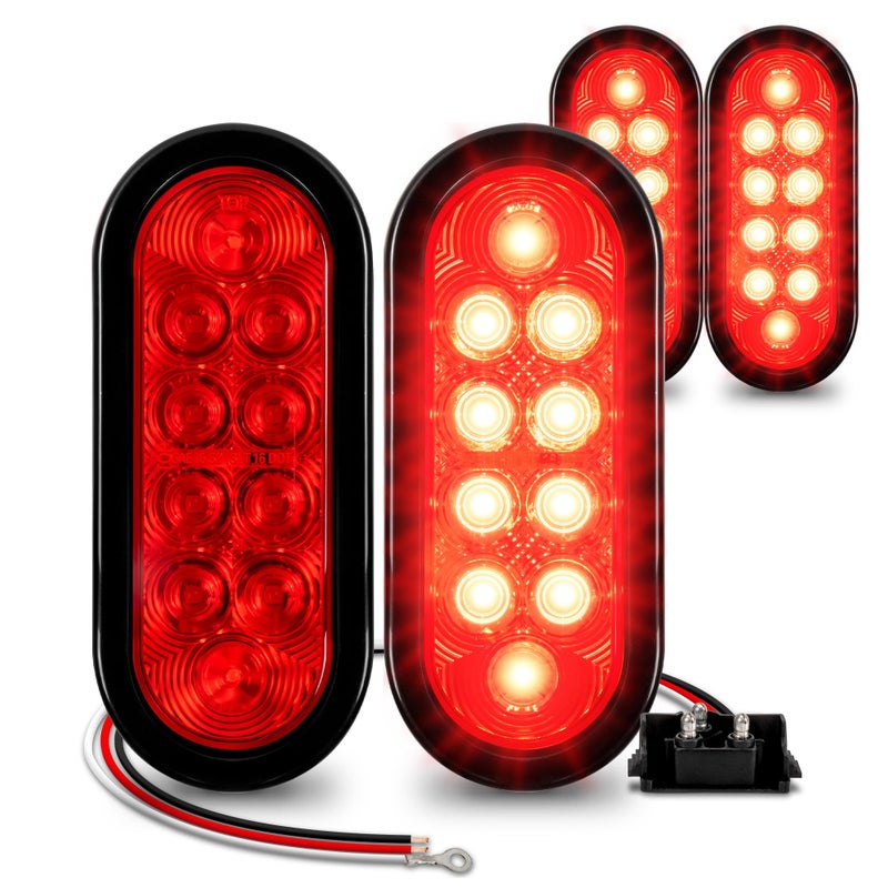 ONLINE LED STORE TRUE MODS 4pc 6" Red Oval LED Trailer Tail Light Kit [DOT FMVSS 108] [SAE S2TSI6P2] [Grommet & Plug] [IP67 Waterproof] [Stop Turn Tail] Trailer Brake Lights for Boat Trailer RV Trucks - Image 1