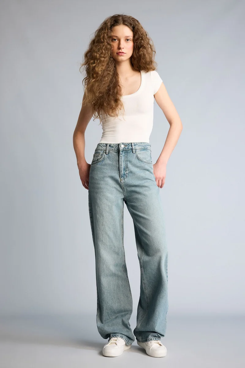 90's Wide Leg High Waist Long Jeans