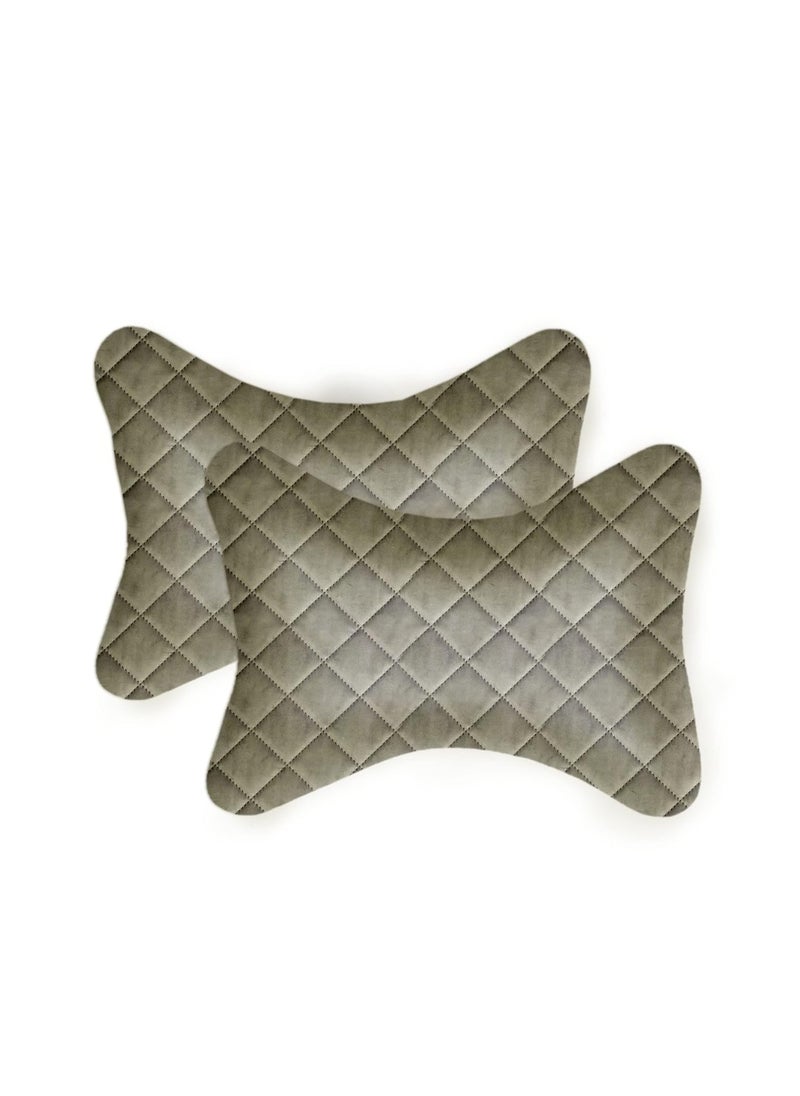 Lushomes Lushomes Car Neck Rest Pillow, Foam Seat Support, Premium Quilted Velvet Support for Neck, Cervical, Head and Avoids Pain, Set of 2 Pcs, 6x10 Inches, Grey 