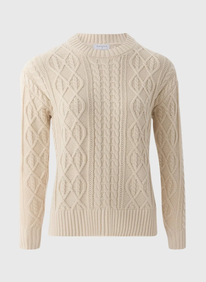 Cream Cable Knit Crew Neck Jumper