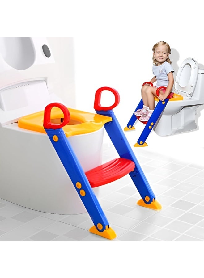 سکیلو مقعد تدريب على استخدام المرحاض مع سلم تدريبي على استخدام المرحاض للأطفال الأولاد والبنات والأطفال الصغار - مقعد تدريب مريح وآمن مع وسائد مانعة للانزلاق على شكل سلم - Image 1