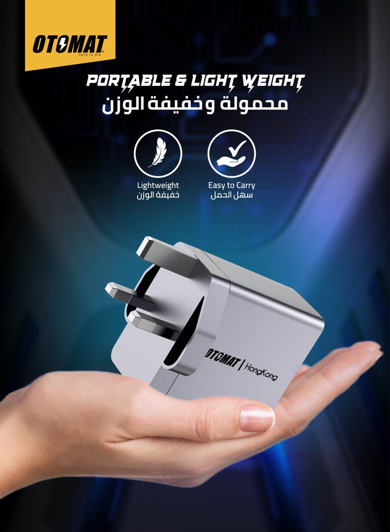 OTOMAT 100W Fast Charger – 4 Ports (USB-C PD, USB-A, Lightning) – GaN Technology, High-Speed Charging for iPhone, MacBook, Samsung Galaxy, iPad, Xiaomi, AirPods, Power Banks, and More – Black - Image 5