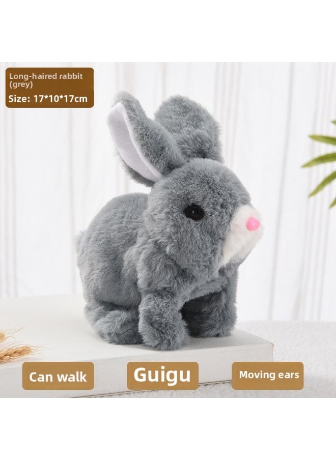Cross Border Easter My Realistic Bunny Toy Plush Electric White Rabbit-Colour:Long-haired Rabbit [grey]  - Image 1