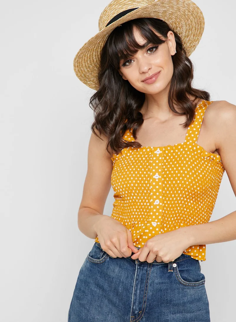 Ginger Polka Dot Button Front Shirred Top