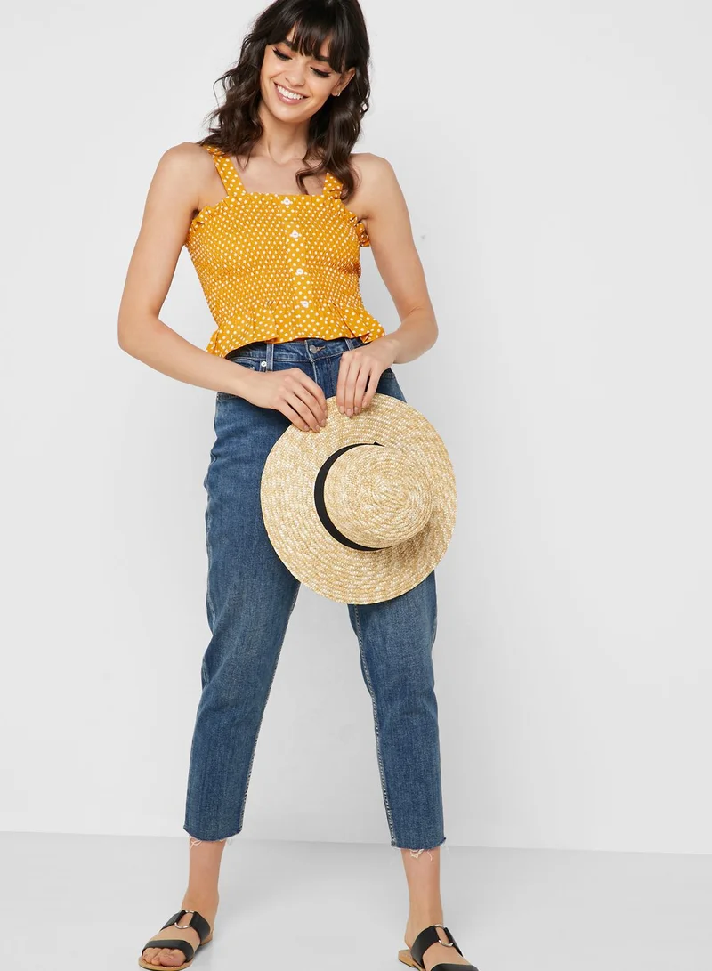 Ginger Polka Dot Button Front Shirred Top
