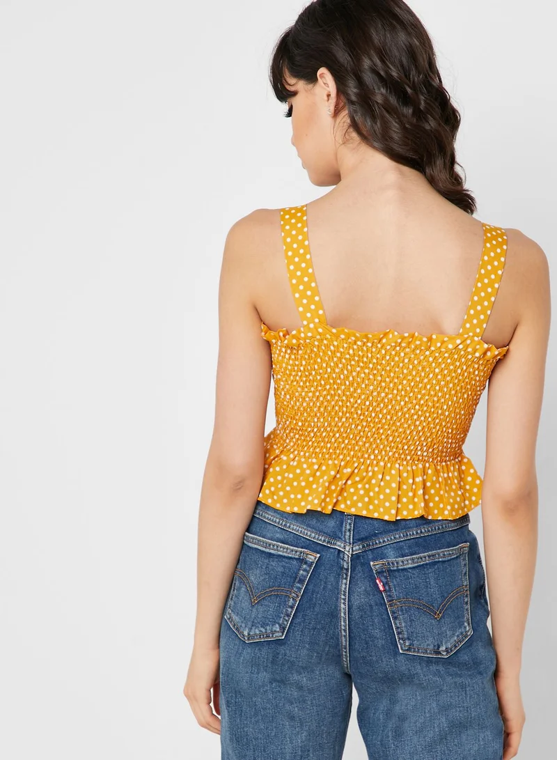 Ginger Polka Dot Button Front Shirred Top