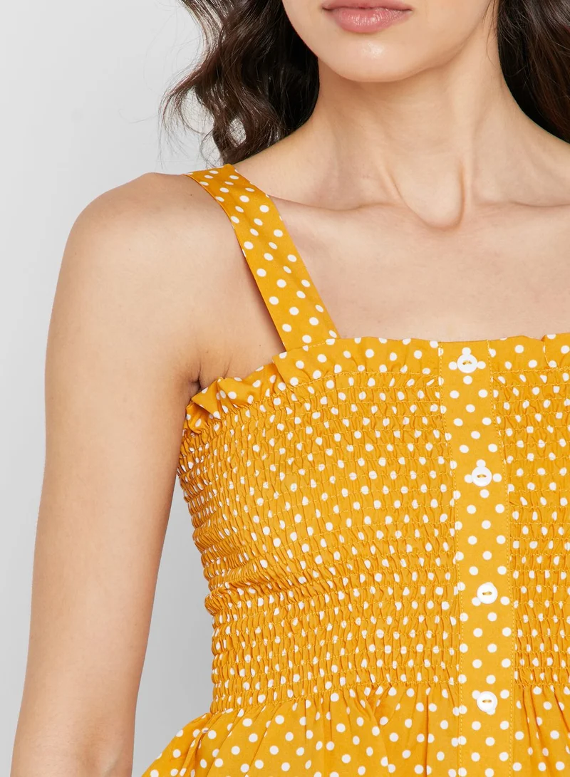 Ginger Polka Dot Button Front Shirred Top