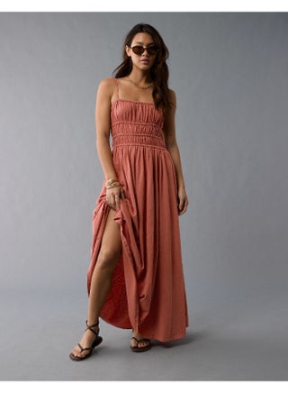 American Eagle AE Sunchaser Knit Smocked Bodice Midi Dress Best