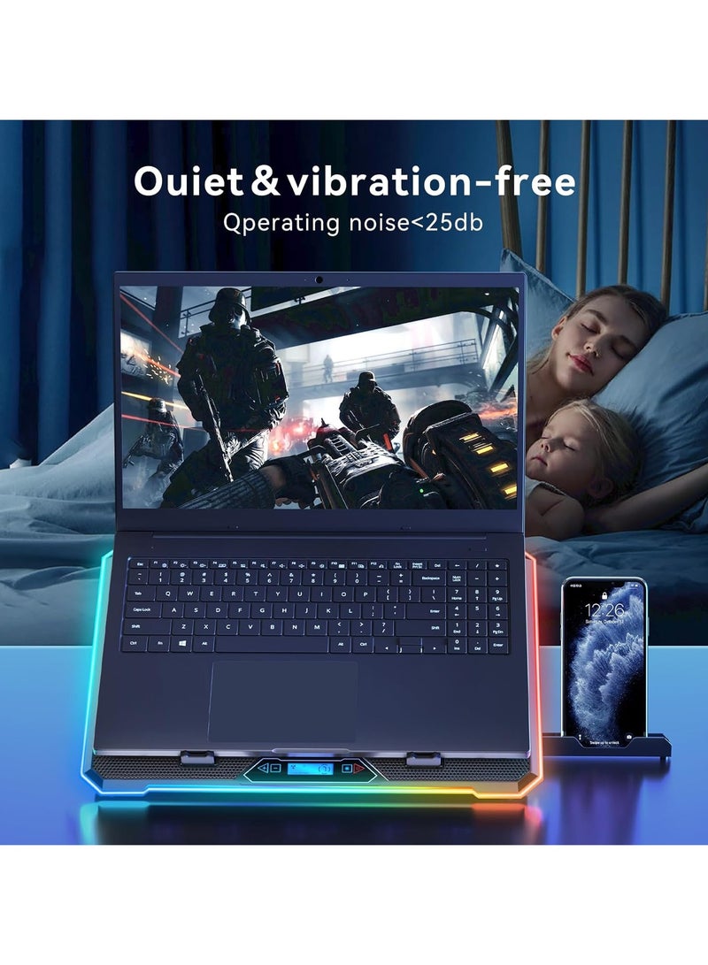 RGB Laptop Cooling Pad Gaming Laptop Cooler, Laptop Fan Cooling Stand with 13 Quiet Cooling Fans for 15.6-17.3 inch laptops, 9 Height Stand, LED Lights  LCD Screen, 2 USB Ports, Lap Desk Use - Image 4