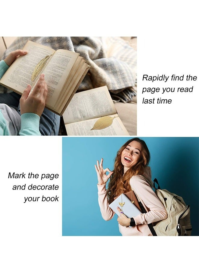 Feather Metal Bookmark, Vintage Handmade 3D Butterfly and Dried Flower Bead Pendant Book Markers, Retro Simple Creative Birthday Gifts (Silver) - Image 3