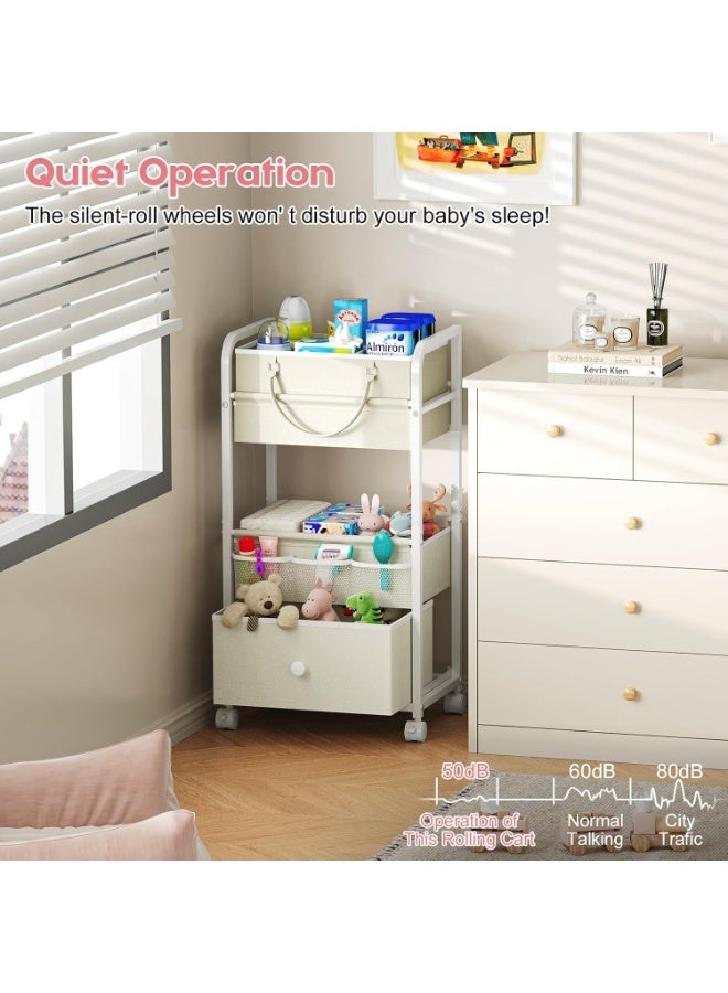 Uptyia 2In1 Baby Diaper Caddy Organizer and Storage, 3 Tier Rolling Cart with Drawer, Detachable Dividers, Mobile Utility Cart Baby Dresser Clothes Organizer for Crib, Bedroom, Art & Craft Storage - Image 3