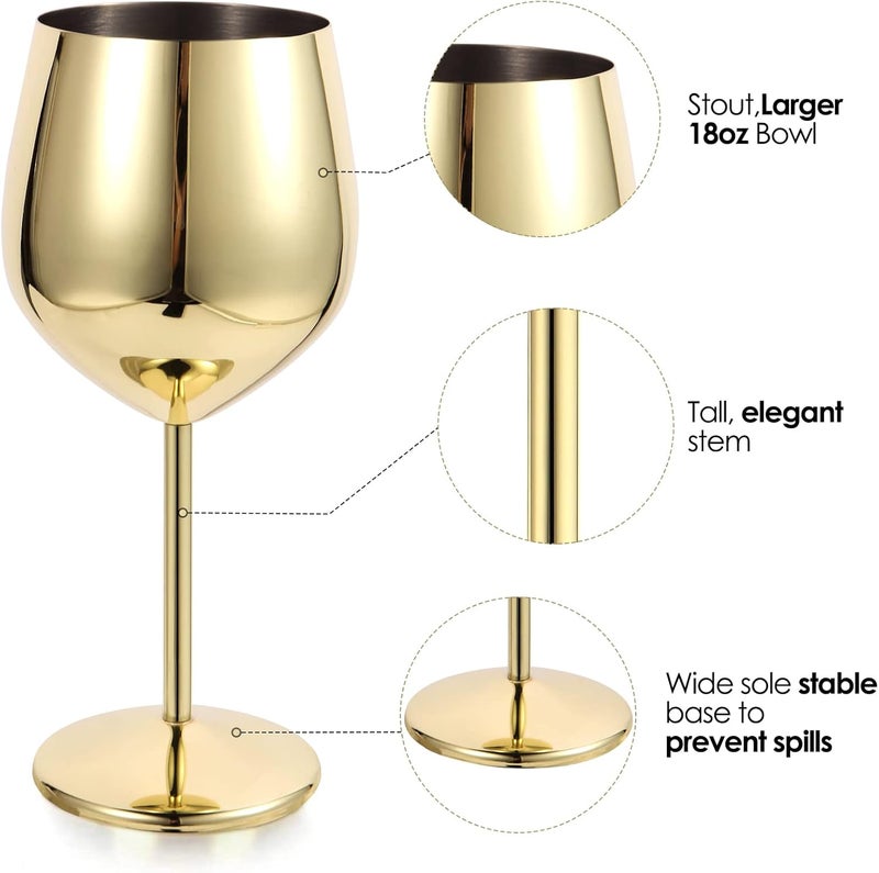 VERISA Stainless steel stemmed wine glasses,18oz Unbreakable gold Wine glasses set of 2, Shatterproof wine steel gold goblets set Outdoor, red wine glass Metal Wine goblet love is blind - Image 3