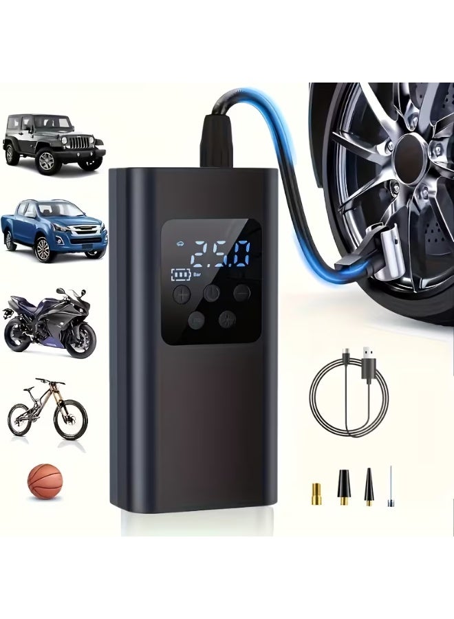 Silver Love Portable Air Compressor 80W Digital Tire Inflator Pump with LED Light, Auto Shut-Off & Multi-Nozzle Kit - Image 1