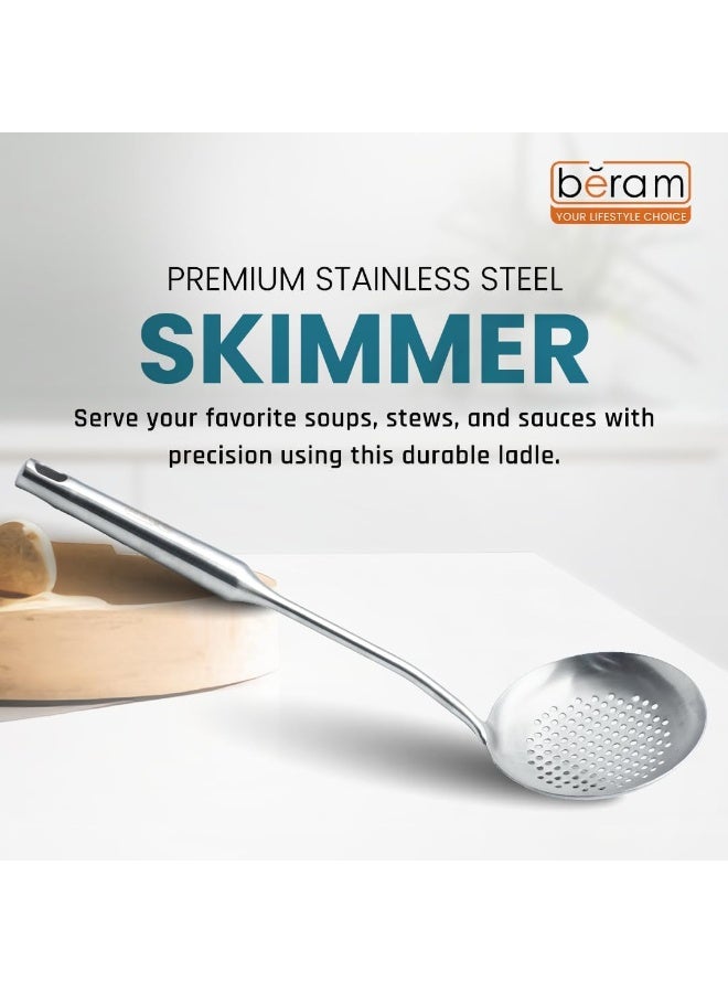 BERAM Stainless Steel Plain Handle Skimmer Strainer – Cooking Spatula and Kitchen Utensil Spoon Made from 100% Food Grade Material, Compact and Lightweight Oil Strainer and Food Drainer - Image 3