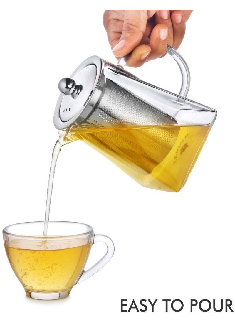Octavius Pyramid Shape Borosilicate Glass Tea Pot with Infuser 500 Ml Removable Infuser Lid Heat Resistant Green Tea Maker Loose Leaf Tea Maker Ideal for 3 Cups